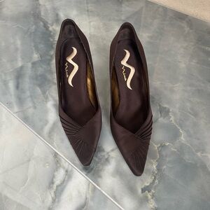 Satin chocolate brown, 3 in pumps!